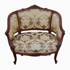 Louis Xv Shepherdess Armchair in Carved Walnut, 19th Century