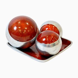 Mid-Century Enamel Aluminium Balls with Tray from Ipalacio, 20th Century, Set of 4