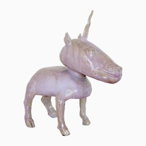 Glasierte Einhorn Skulptur aus Keramik, 1970er