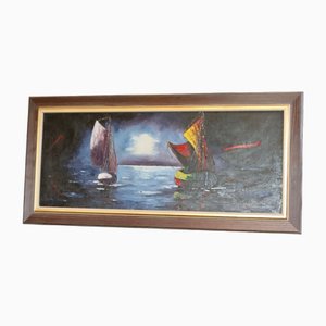 Harry Olsson, Segelboote, 20. Jh., Großes Öl auf Leinwand, Gerahmt