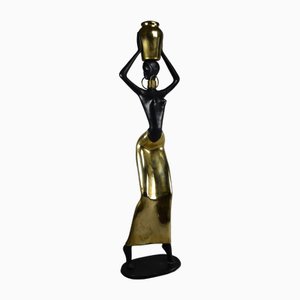 Artista Ndebele, Escultura femenina moderna Mid Century, años 70, latón y cobre