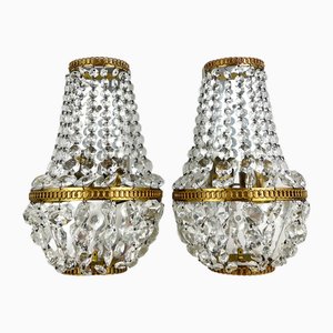 Large Vintage Brass Wall Sconces, 1930s, Set of 2