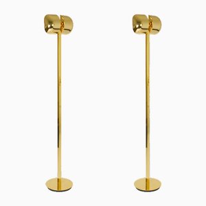 Minimal Brass Floor Lamp with Articulated Swivel Shades, 1980s, Set of 2