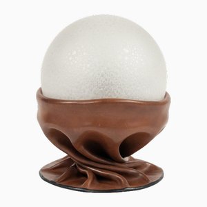 Lampada da tavolo Mid-Century in pelle marrone e vetro satinato di Nova Tecno, anni '70