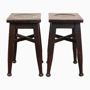 Englische Jugendstil Hocker aus Eiche, 2er Set