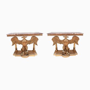 Regency Revival Gilt Eagle Console Tables, Set of 2