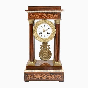 French Charles X Portico Mantel Clock with Inlay, 1810