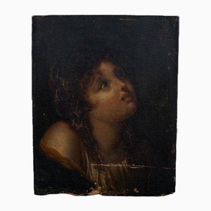 Retrato de niño feliz, siglo XVIII, pintura sobre tabla