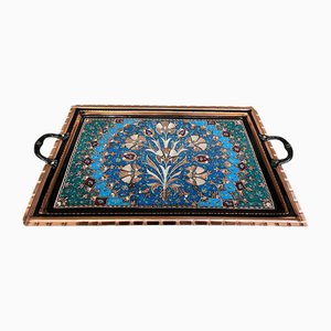 Hand Carved Floral Cloves Design Rectangle Tray with Handles