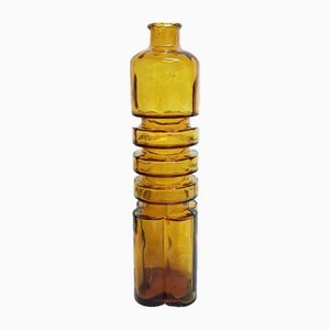 Botella italiana abstracta de vidrio ámbar, años 60