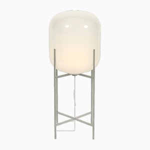 Oda Medium in Moonlight White and Galvanized Floor Lamp by Sebastian Herkner for Pulpo