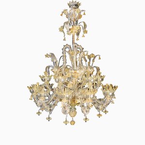 Gold Crystal Murano Glass Chandelier, 1960s