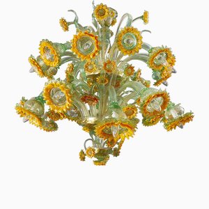 Mod. Kronleuchter aus Muranoglas mit Sonnenblumen, 1970er