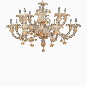Rezzonico Chandelier in Crystal and Gold Murano Glass, 1950s