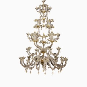 Lámpara de araña Rezzonico de cristal y cristal de Murano dorado, años 50