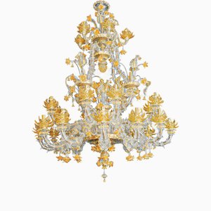 Rezzonico Chandelier in Crystal and Gold Murano Glass, 1950s