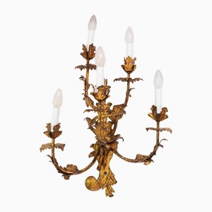 Large Italian Gilt Metal Sconce with 5 Arms, 1920s