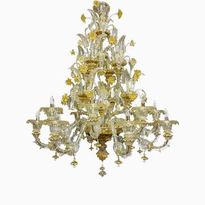 Gold Crystal Murano Glass Chandelier, 1950s