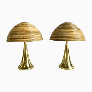 Polished Brass Table Lamps in Bamboo, 1980s, Set of 2