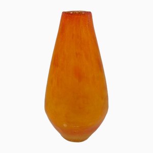 Orange Glass Flower Vase from Karcag, Hungary, 1960s