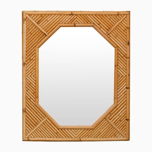 Octagonal Mirror with Rectangular Bamboo Frame, 1970s