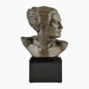 Lucien Gibert, Busto masculino Art Déco del aviador Jean Mermoz, 1925, Bronce