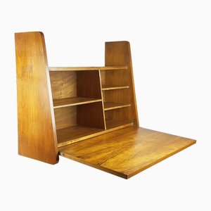 Mid-Century Modern Wooden Drop Off Wall Secretary attributed to Marcel Gascoin, 1950s