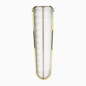 Large White Acrylic Glass, Metal & Brass Wall Lamp from Italian Cinema, 1950s