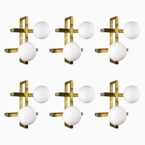 Brass Wall Sconces with Glass Globes by Glustin Luminaires, 2015, Set of 6