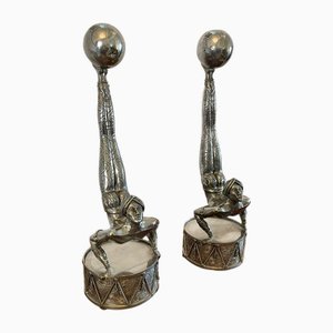 Portacandele Art Déco placcati in argento, 1930, set di 2