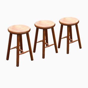 Vintage Pine Stools, 1960s, Set of 3