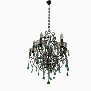 Vintage Italian Green Macaroni Chandelier, 1950s