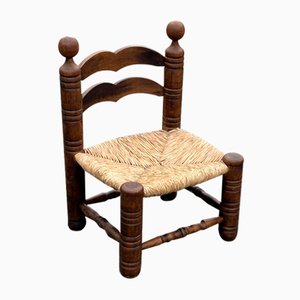 Vintage Oak and Straw Coffee Chair, 1960s