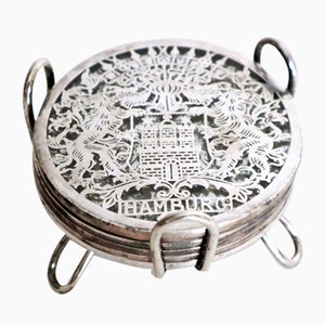 Glas Untersetzer mit Hamburger Staatswappen aus Sterling Silber, 1960er, 7 . Set