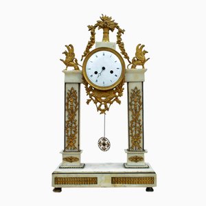 Louis XVI Temple Clock in White Statuary Marble and Gilded Bronze, 1700