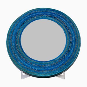 Vintage Mirror with Blue Rimini Frame for Aldo Londi for Bitossi, Italy, 1960s