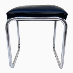 Taburete o taburete Bauhaus tubular de acero y cuero, Alemania, años 30