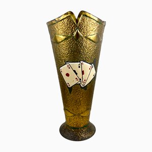 Porte-Parapluie Vintage en Laiton Martelé, Italie, 1930s