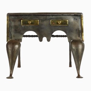 19th Century Fireplace Stool in Cast Iron and Brass