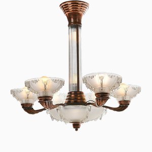 Lampadario Art Deco in rame e vetro