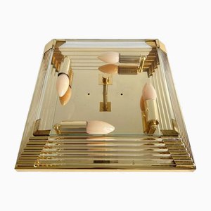 Mid-Century Hollywood Regency Square Chandelier in Glass & Brass, 1970s
