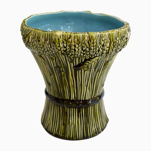 Large Early 20th Century Bouquet of Ears of Wheat Vase in Trompe Loeil Earthenware Slip, 1890s