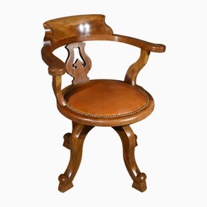 Victorian Swivel Walnut Armchair, England, Late 19th Century