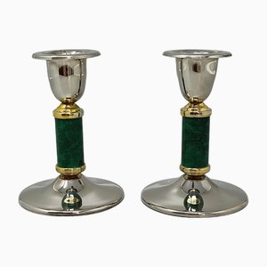 Green Candleholders, France, 1960s, Set of 2
