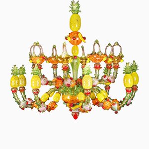 Fruit Chandelier with 16 Polychrome Lights in Murano Glass, 1980s