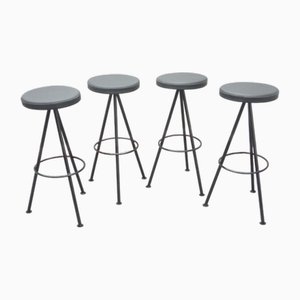 Leather & Metal Bar Stools, 1960s, Set of 4
