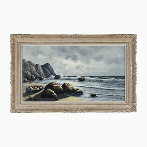 Carbu, Coastal Scene, 1950s, Oil on Canvas, Framed