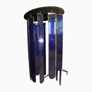 Lampadario grande in vetro colorato blu reale, anni '70