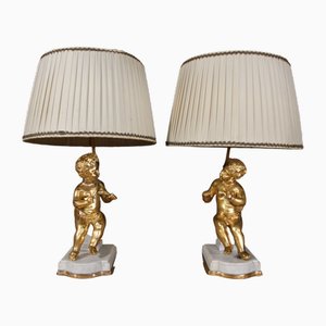 Putti Lampen aus Vergoldeter Bronze, 1920er, 2er Set