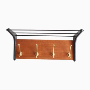 Attaccapanni Boomerang in ottone e teak attribuito ad Alfred Hendrickx per Belform, Belgio, anni '50